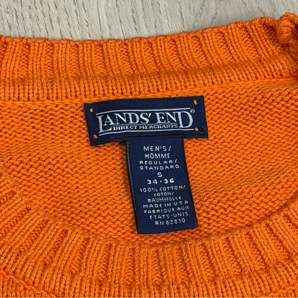 Vintage Lands End Cotton Crewneck Sweater Citrus Orange Mens Small Made in USA - Picture 2 of 7